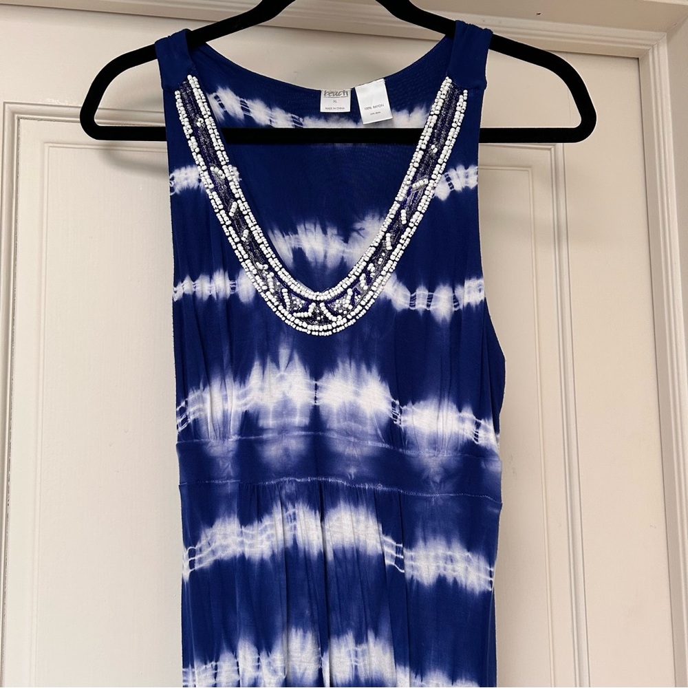 INC Beach Blue and White Embellished Tie Dye Maxi Dress Women’s XL